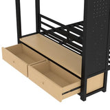 Bellemave Full Over Full Metal Bunk Bed with Storage Drawers and Shelves, Heavy Duty Bunk Beds with Pegboard and Coat Rack for Kids, Adults,Black、 Bellemave