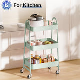 DUMOS 3 Tier Metal Rolling Storage Cart with Lockable Wheels, Mobile Shelving Unit Utility Rolling Organizer for Office, Bathroom, Kitchen, Laundry Room & Narrow Places, Green DUMOS