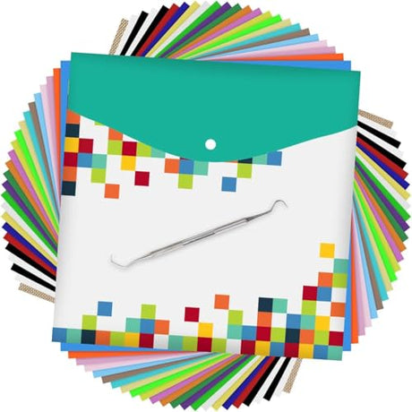 HTVRONT Heat Transfer Vinyl Bundle: 24 Pack 12"x12" Iron on Vinyl Sheets for T-Shirt, 21 Assorted Colors HTV Vinyl with 1 PTFE Sheet & Weeding Hooks HTVRONT