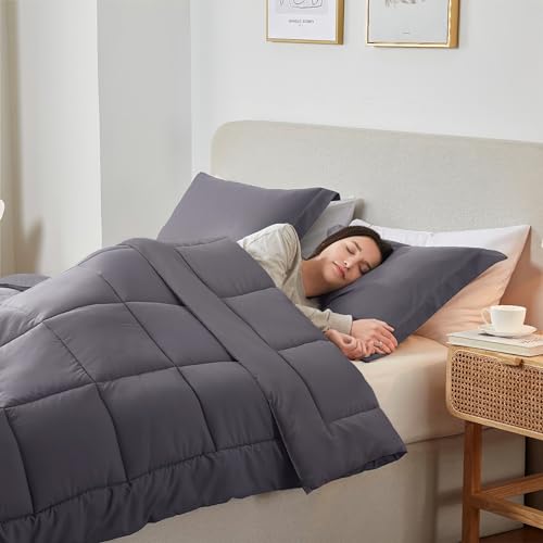 Nestl Comforter Duvet Insert, Quilted Down Alternative Twin XL Size, All Season Grey with Corner Tabs Nestl