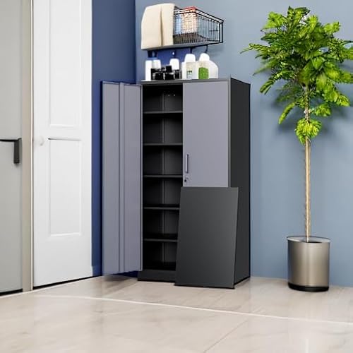 Yizosh Metal Storage Cabinet with Locking Doors and 5 Adjustable Shelves, 72" Garage Storage Cabinet Steel Lockable for Office,Home,Garage Yizosh