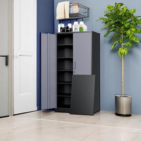 Yizosh Metal Storage Cabinet with Locking Doors and 5 Adjustable Shelves, 72" Garage Storage Cabinet Steel Lockable for Office,Home,Garage Yizosh