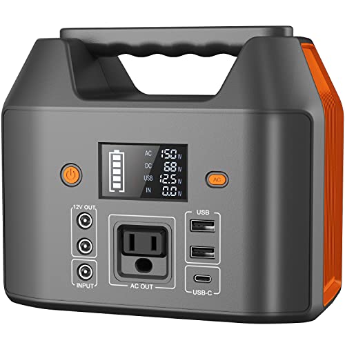 EnginStar Portable Power Station 150W 155Wh Solar Generator 110V 42000mAh Portable Power Bank w/AC Outlet, 6 Outputs External Battery Backup LED Light for Outdoor Camping - WoodArtSupply