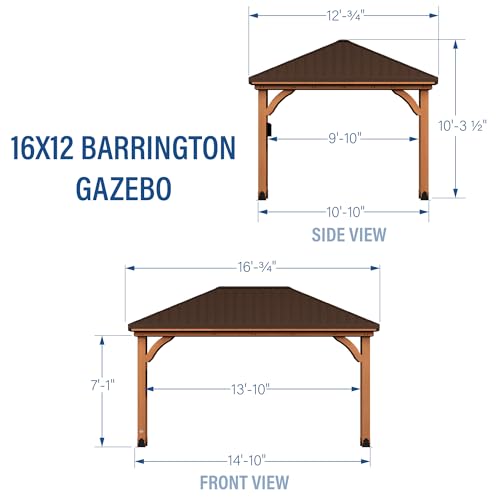 Backyard Discovery Barrington 16 ft. x 12 ft. Hip Roof Cedar Wood Gazebo Pavilion, Shade, Rain, Hard Top Steel Metal Roof, All Weather Protected, Wind Resistant up to 100 mph, Holds up to 7800 lbs Backyard Discovery