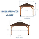 Backyard Discovery Barrington 16 ft. x 12 ft. Hip Roof Cedar Wood Gazebo Pavilion, Shade, Rain, Hard Top Steel Metal Roof, All Weather Protected, Wind Resistant up to 100 mph, Holds up to 7800 lbs Backyard Discovery