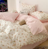 Sedefen Pink Floral Duvet Cover Full Size Romantic Flower Green Botanical Bedding Set 3Pcs Kids Boys Girls Spring Garden Aesthetic Flowers Soft Breathable Microfiber Comforter Cover with 2 Pillowcases Sedefen