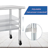 HARDURA Stainless Steel Table with Wheels 24 x 48 Inches Casters NSF Heavy Duty Commercial Work & Prep Table with Undershelf and Galvanized Legs for Restaurant Kitchen Bar and Hotel Garage HARDURA Restaurant Equipment