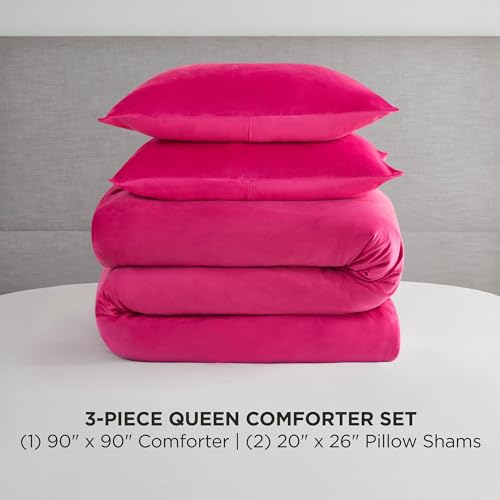 Juicy Couture Hot Pink Velour Full/Queen Comforter Set - 3 Piece Luxury Bedding Ensemble Juicy Couture