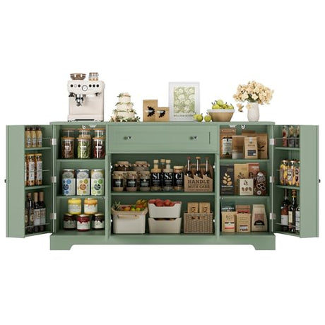 HITHOS 54" Buffet Cabinet with Storage, Modern Kitchen Buffet Sideboard with Drawer, Wood Coffee Bar Station with Adjustable Shelves, Kitchen Storage Cabinet for Living Room, Green HITHOS