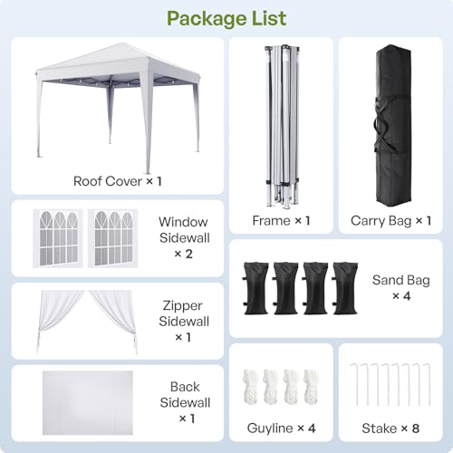 Driftalia 10x10 Pop Up Canopy with Sidewalls, Outdoor Instant Canopy Tent with Carry Bag for Commercial Events, Camping, Backyard Parties - White Driftalia
