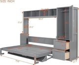 Virubi Full Horizontal Murphy Bed with Storage Wardrobe Closet,2 Drawer,4 Storage Shelves,Wood Folding Murphy Wall Bed Cabinet for Adult (Grey) Virubi