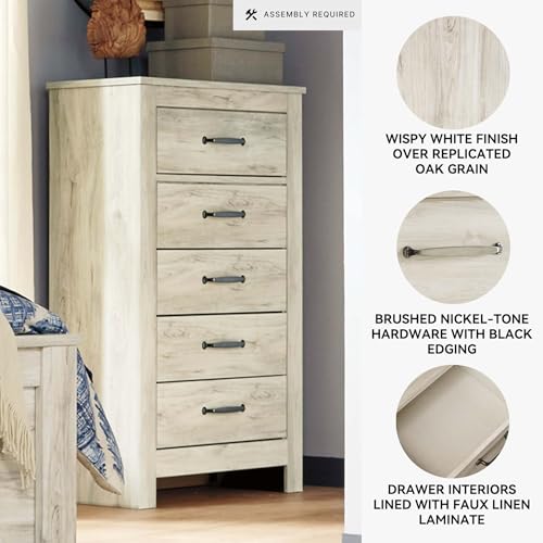 Signature Design by Ashley Bellaby Vintage Farmhouse 5 Drawer Chest of Drawers, Whitewash Signature Design by Ashley
