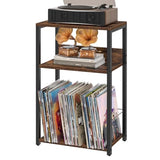LELELINKY Record Player Stand, 3-Tier End Side Table with Vinyl Record Storage, Vinyl Record Holder Up to 120 Albums, Turntable Stand with Vinyls Storage for Music Living Room, Brown LELELINKY