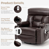 Comermax Rocker Recliner Chair with Heat and Massage, Wide Seat Heated Massaging Reclining Chair, Faux Leather Manual Swivel Rocking Recliners with Cup Holder, Dark Brown