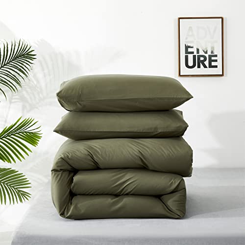 Pureant Olive Green Comforter Sets Queen Size Solid Dark Green Bedding Comforters Plain Army Green Soft Cozy Quilts Women Men Dark Grass Green Blankets Modern Minimalist Hunter Green Comforters Pureant