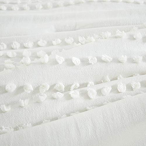Comfort Spaces Cotton Comforter Set Jacquard Pom-Pom Tufts Design, Down Alternative, All Season Modern Bedding, Matching Shams, Twin/Twin XL, Phillips, Ivory Comfort Spaces