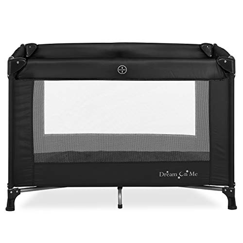 Dream On Me Nest Portable Playard in Black with Carrybag an Shoulder Strap, Lightweight, Packable and Easy Setup Baby Playard, Breathable Mesh Sides and Soft Fabric - Comes with a Removable Padded Mat