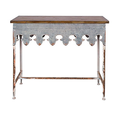 Creative Co-Op Metal Scalloped Edge Table with Zinc Finish and Wood Top Creative Co-Op