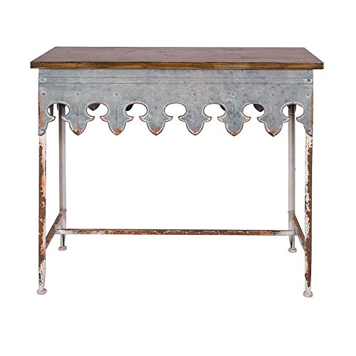 Creative Co-Op Metal Scalloped Edge Table with Zinc Finish and Wood Top