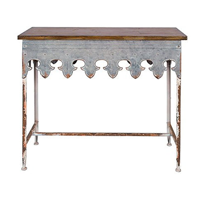 Creative Co-Op Metal Scalloped Edge Table with Zinc Finish and Wood Top