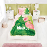 dreamtex Wicked Glenda & Elphaba Reversible 2 in 1 Design Single Duvet Cover and Pillowcase Set - Polycotton Material -Washable Perfect for Children, Kids, Girls in a Pink and Green Colorway dreamtex