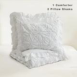BEDAZZLED King Size Comforter Sets, White Bedding Comforter Set, 3 Pieces Pinch Pleat Bedding Sets with Comforter and Pillowcases Soft Farmhouse Shabby Chic Comforter for All Season BEDAZZLED
