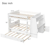 CKLMMC Full Size Multifunctional Bunk Bed with Desk and Bookshelves, Trundle, Space-Saving Wooden Bunk Bed for Kids & Teens (White/T) CKLMMC