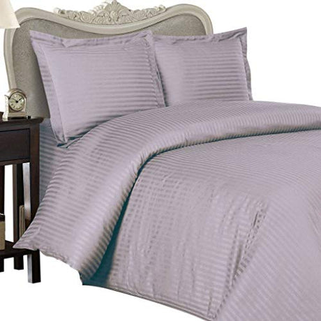 Luxurious PURPLE Damask Stripe, EASTERN KING Size, 1000 Thread Count Ultra Soft Single-Ply 100% Egyptian Cotton, THREE (3) Piece DUVET COVER SET Including TWO (2) Shams/Pillow Cases 1000TC Egyptian Cotton Factory Store