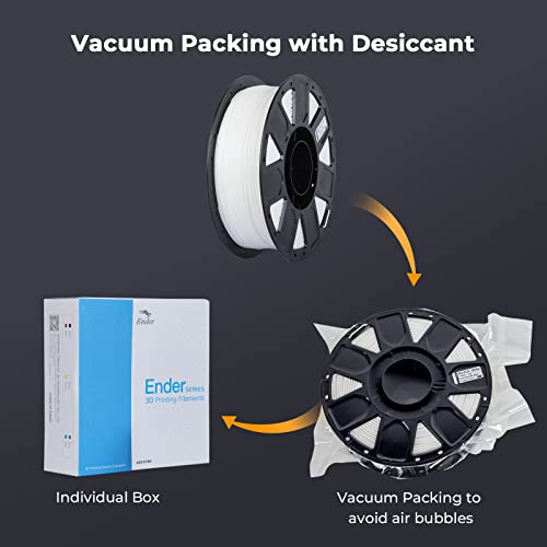 Creality 3D Printer Filament 1.75mm, Ender PLA Filament No-Tangling Smooth Printing Without Clogging No Warping, Fit Most FDM 3D Printers, 1kg Spool, Dimensional Accuracy +/- 0.02mm, White Creality