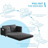 Mjkone Futon Floor Pull Out Sofa Bed, Folding Loveseat Sleeper with Tri-Fold Pullout Beds, 55" Width 2-in-1 Multi-Function Fold Out Gaming Sleeper Sofas Couch for Living Room Home Office, Dark Grey Mjkone