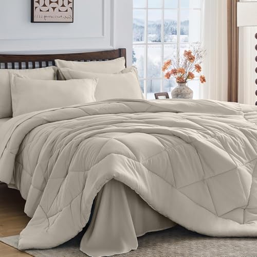 HEVUMYI Linen Twin Comforter Set - 5-Piece All Season Bed in a Bag Twin, Ultra Soft Bedding Set with Comforter, Flat Sheet, Fitted Sheet, Pillowcases, Pillow Shams HEVUMYI