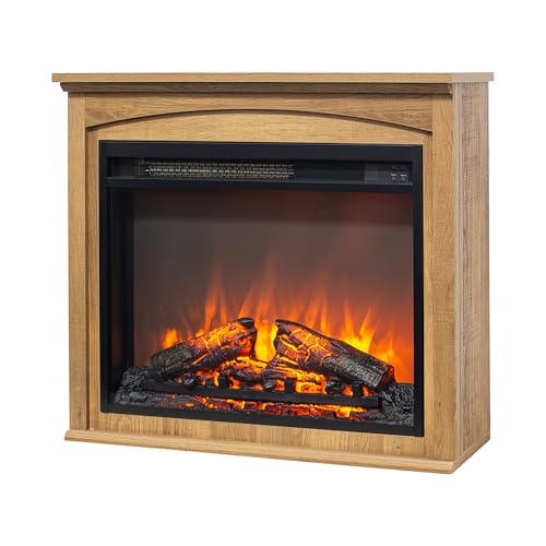 Innoflame 28" Electric Fireplace with Mantel, Freestanding Electric Fireplace w/Realistic Flame & Logs, Remote Control, Timer, Adjustable 4 Flame Brightness, Indoor Fireplace for Living Room, 1400W Innoflame