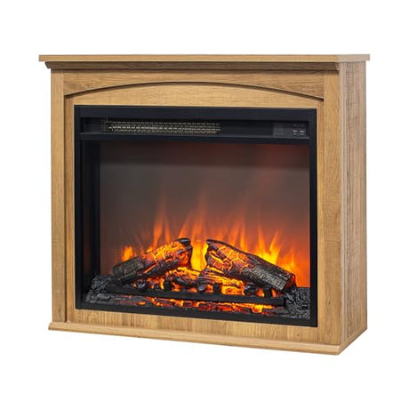 Innoflame 28" Electric Fireplace with Mantel, Freestanding Electric Fireplace w/Realistic Flame & Logs, Remote Control, Timer, Adjustable 4 Flame Brightness, Indoor Fireplace for Living Room, 1400W Innoflame