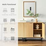 EYYTHUNG Fluted Storage Cabinet Sideboard Buffet Cabinet, Modern Accent Cabinet with Adjustable Shelves, Wooden Credenza, Console Table Entryway Cabinet for Living Dining Room, Natural Oak EYYTHUNG
