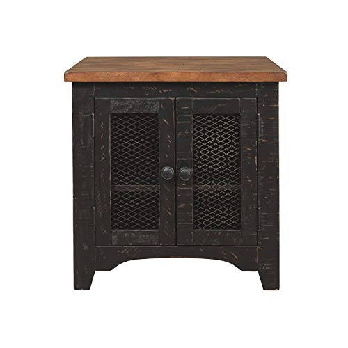 Signature Design by Ashley Valebeck Farmhouse Rectangular End Table with Storage, Distressed Brown & Black Finish - WoodArtSupply