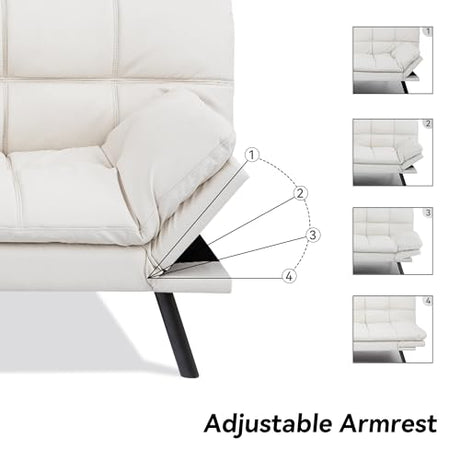 AMICLIBER Convertible Faux Leather Futon Sofa Bed,Memory Foam Futon Couch,Small Splitback Modern Folding Loveseat Sleeper Sofa Couches for Living Room,Office,Apartment,White AMICLIBER