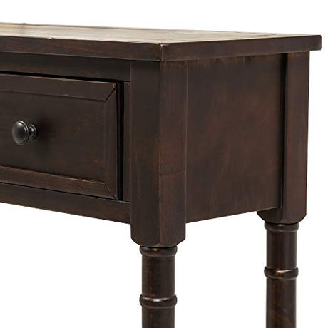 Amposei Retro Classic Wood Console Table 58-Inch Long Narrow Sofa Entry Table with Drawers & Open Shelf for Living Room Entrance Hallway Furniture, Espresso Amposei