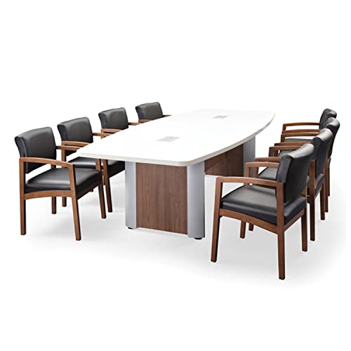 Thaweesuk Shop 10 ft Modern Boat Shaped Conference Table Hide Wires Inside Elliptical Metal Legs Desk Grommets Racetrack Silver 2 Power Modules Room Boardroom Meeting Business Furniture Wood White Generic
