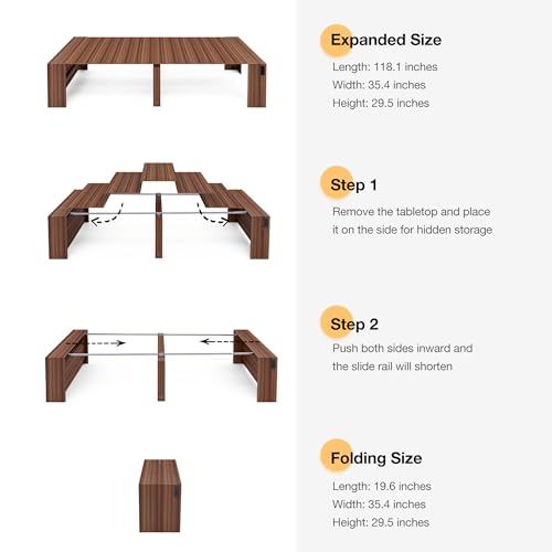 Kikihouse Modern Extendable Dining Table for 2 to 12 People with Outlet, Space Saving Expanding Table with Storage for Party, Weddings, Meetings, Celebrations (Brown) Kikihouse
