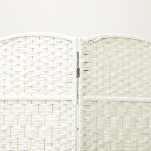 HOMCOM 4 Panel Room Divider, 6' Tall Folding Privacy Screen, Woven Freestanding Wall Partition for Home Office, Bedroom, White HOMCOM