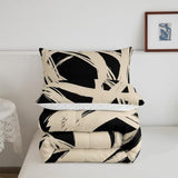 Erosebridal Beige and Black Abstarct Queen Comforter Set for Adult Women Men, Geometric Striped Bedding Set for Minimalists,Graffiti Aesthetic Lines Quilt,Contemporary Boho Modern Art Duvet Insert Erosebridal