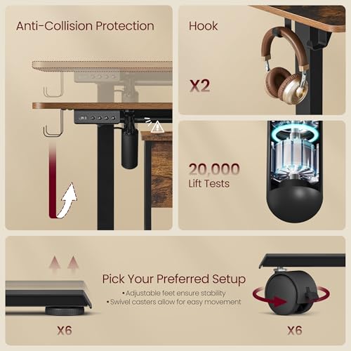 VASAGLE L Shaped Electric Standing Desk, 63 x 47.2 Inches, Height Adjustable Corner Desk with Power Outlets, 2 Memory Buttons, Easy to Assemble, for Home Office, Rustic Brown ULSD242K01 VASAGLE