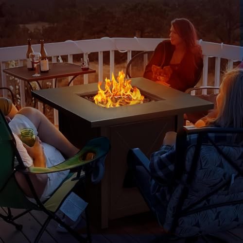 ZAFRO 28" Fire Pit Table, 40000 BTU Propane Fire Pit Table with Lid,Rain Cover and 3 Pounds Lava Stones for Outdoor Backyard, Courtyard ZAFRO