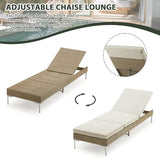 HOMREST Outdoor Chaise Lounge Chair Set of 2, Patio Wicker Lounge Chairs with Adjustable Backrest, Rattan Pool Sunbathing Chaiser with Removable Cushion (Khaki)