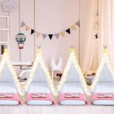 Windyun 4 Pack Kids Teepee Tent for Slumber Party with Mattress and Lights, Sleepover Tents for Girls Boys Indoor Outdoor Cotton Teepee with Airbed Tray Blanket Birthday Party Supplies(White) Windyun