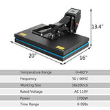 SmarketBuy Heat Press Machine 16x20 Inch, High Pressure Clamshell Heat Press 1700W, Large Heat Press Digital Control Heat Transfer Machine for T Shirts, Garments, Canvas Bag, Pillowcase SmarketBuy
