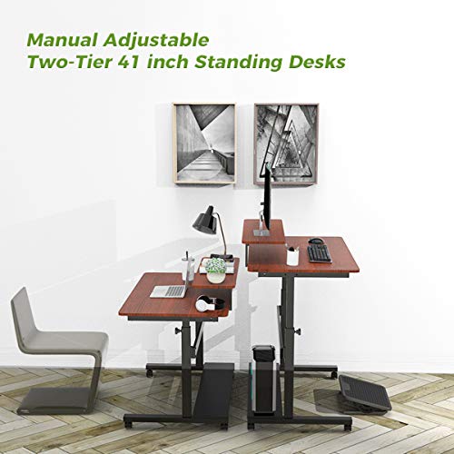 Eureka Ergonomic Mobile Standing Desk 41 Inch, Lockable Home Office Height Adjustable Computer Desk PC Table with Hutch, Teak Top EUREKA ERGONOMIC