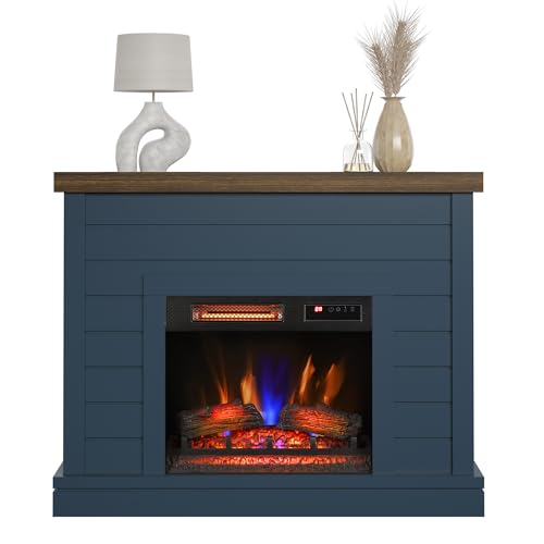 duraflame® Shiplap Wall Mantel Electric Fireplace, Fontana Blue Duraflame