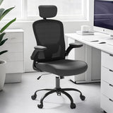 TLLMOON Ergonomic Office Chair - Adjustable Lumbar Support and Headrest, High Back Desk Chair with Flip-Up Arms for Home Office, 90-120° Tilt & Swivel Rolling Task Chair (Black) TLLMOON