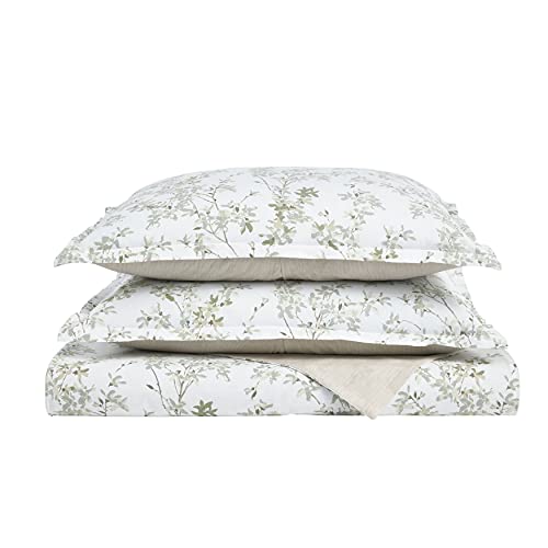 Laura Ashley Home - Queen Duvet Cover Set, Cotton Reversible Bedding with Matching Shams, Medium Weight Bedding for All Seasons (Lindy Green, Queen) Laura Ashley